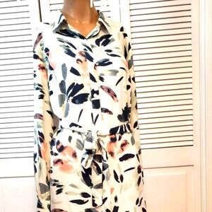 #491 A New Day Women Mid Length Lng Slv  Floral Dress XXL Button Up Career Comfy